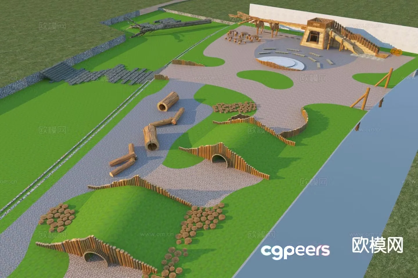 Modern jungle adventure park landscape 3d model
