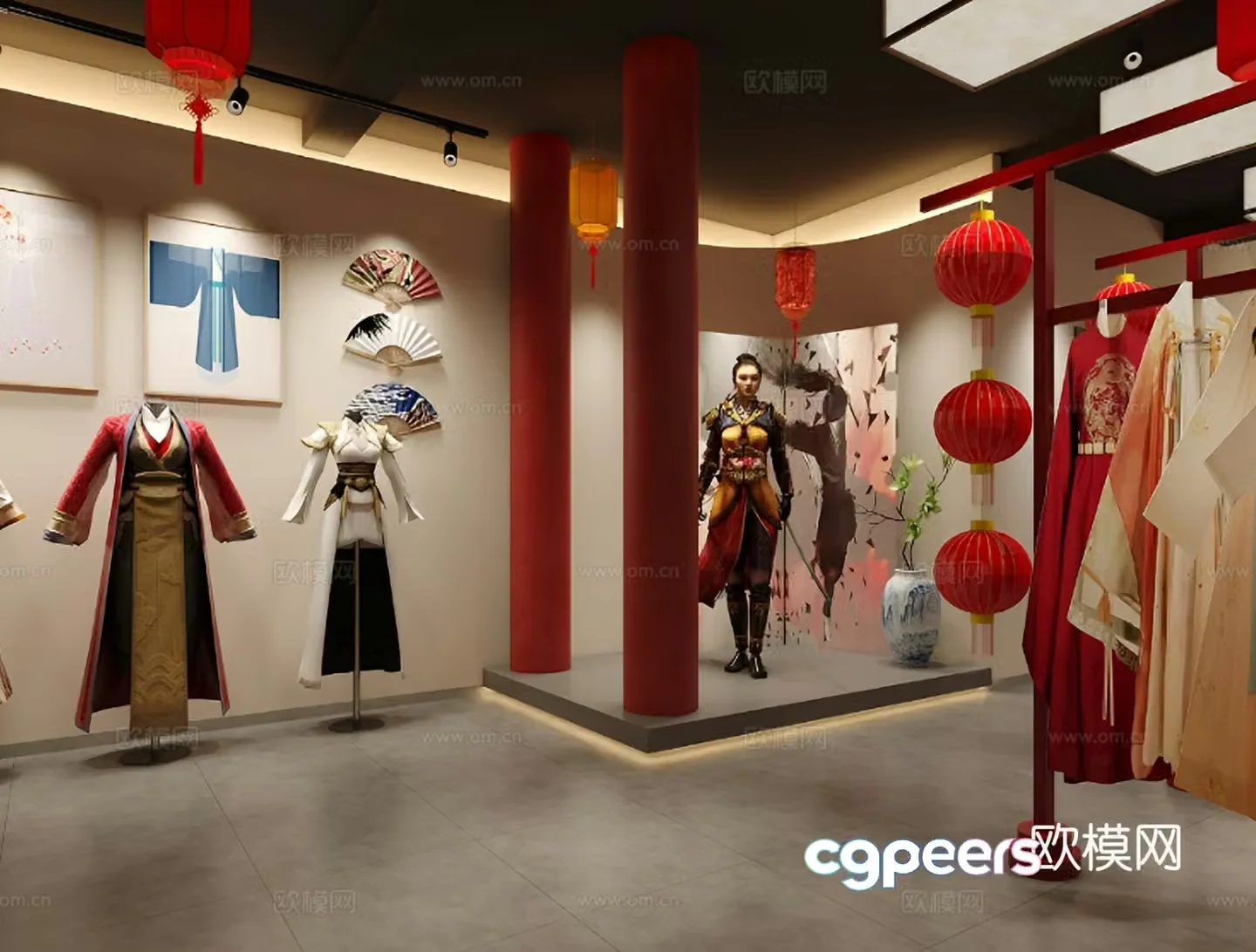 New Chinese style clothing store Hanfu store 3D model