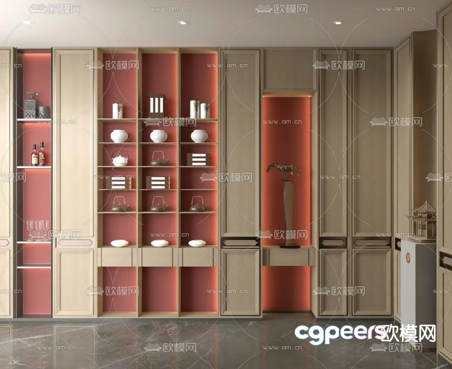 New Chinese style decorative cabinet display cabinet 3D model
