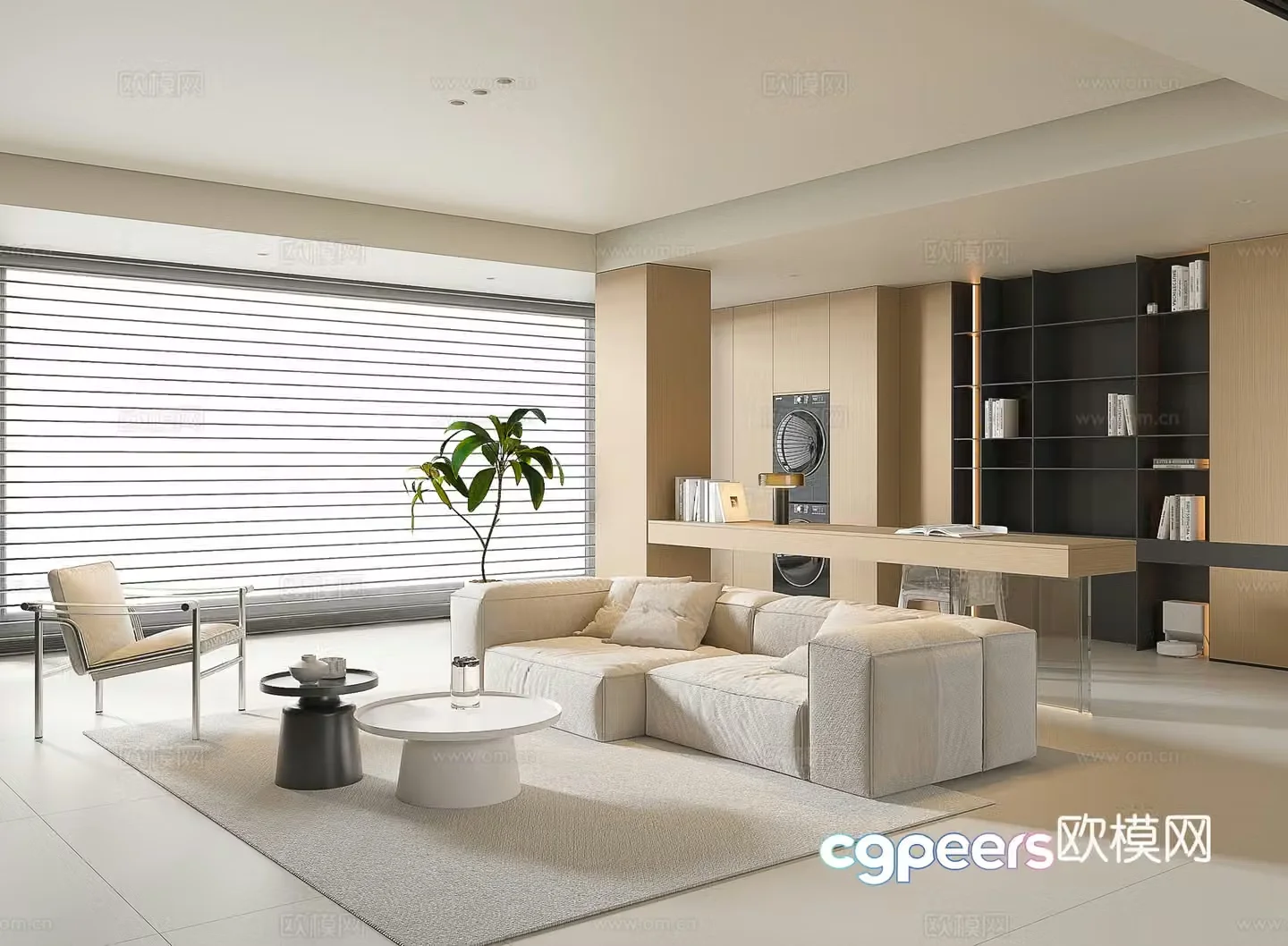 Modern living room large flat living room log living room creamy living room modern sofa coffee table combination 3D model