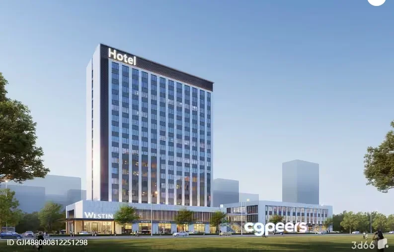 The Main Subject Is A Large Hotel Building Characterized By Its Modern Design 3D Model – 10002 – VRAY Render