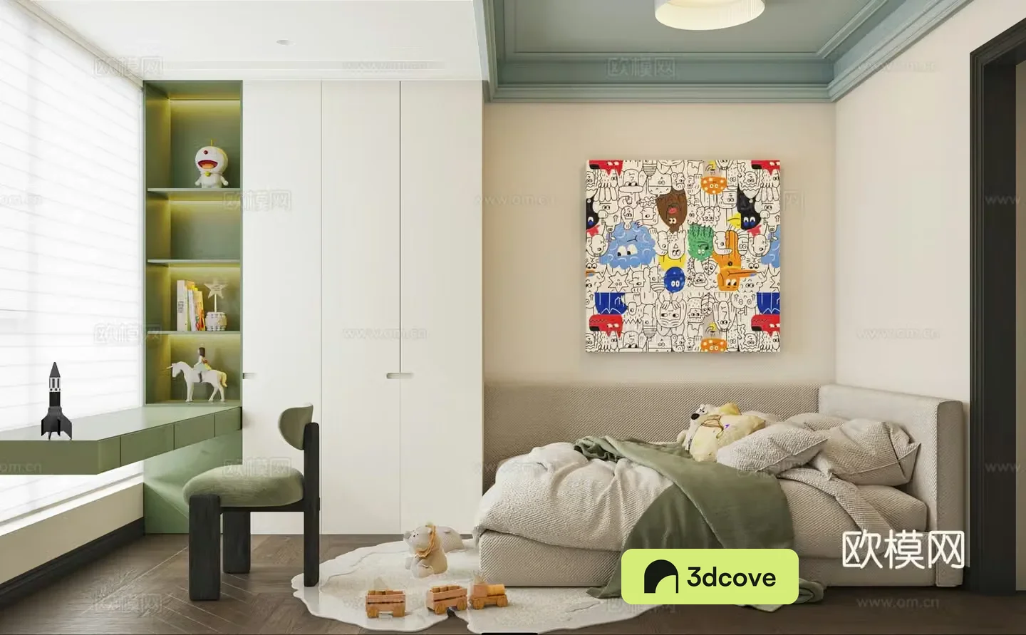 French minimalist children’s room 3D model of children’s room