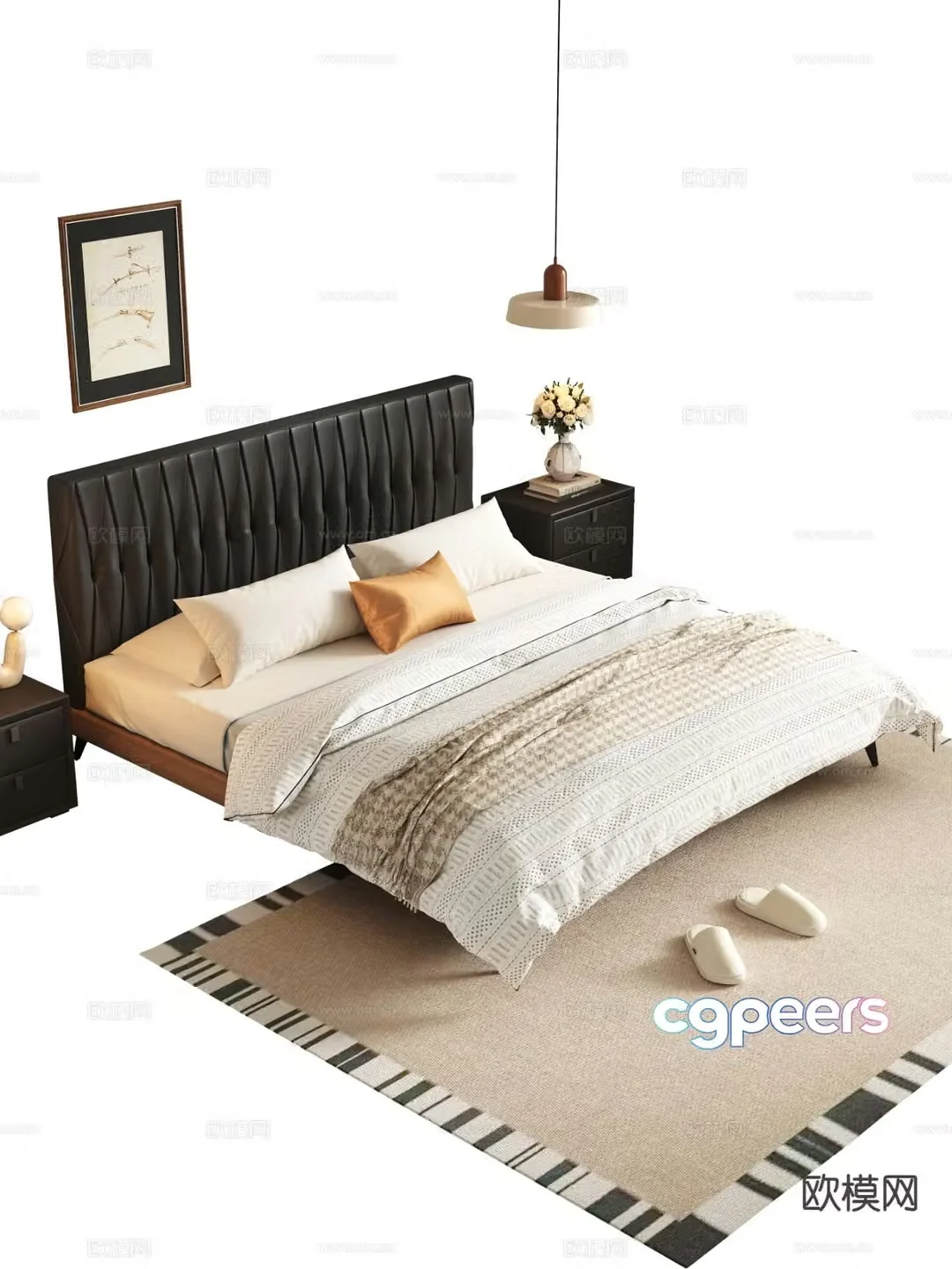 Medieval style double bed 3d model