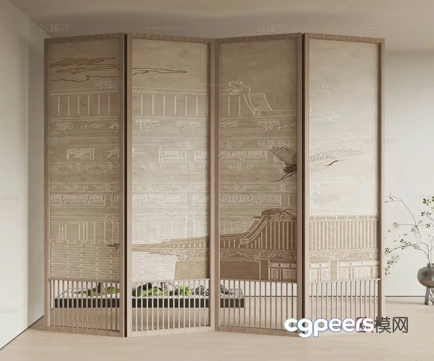 New Chinese style screen partition 3D model