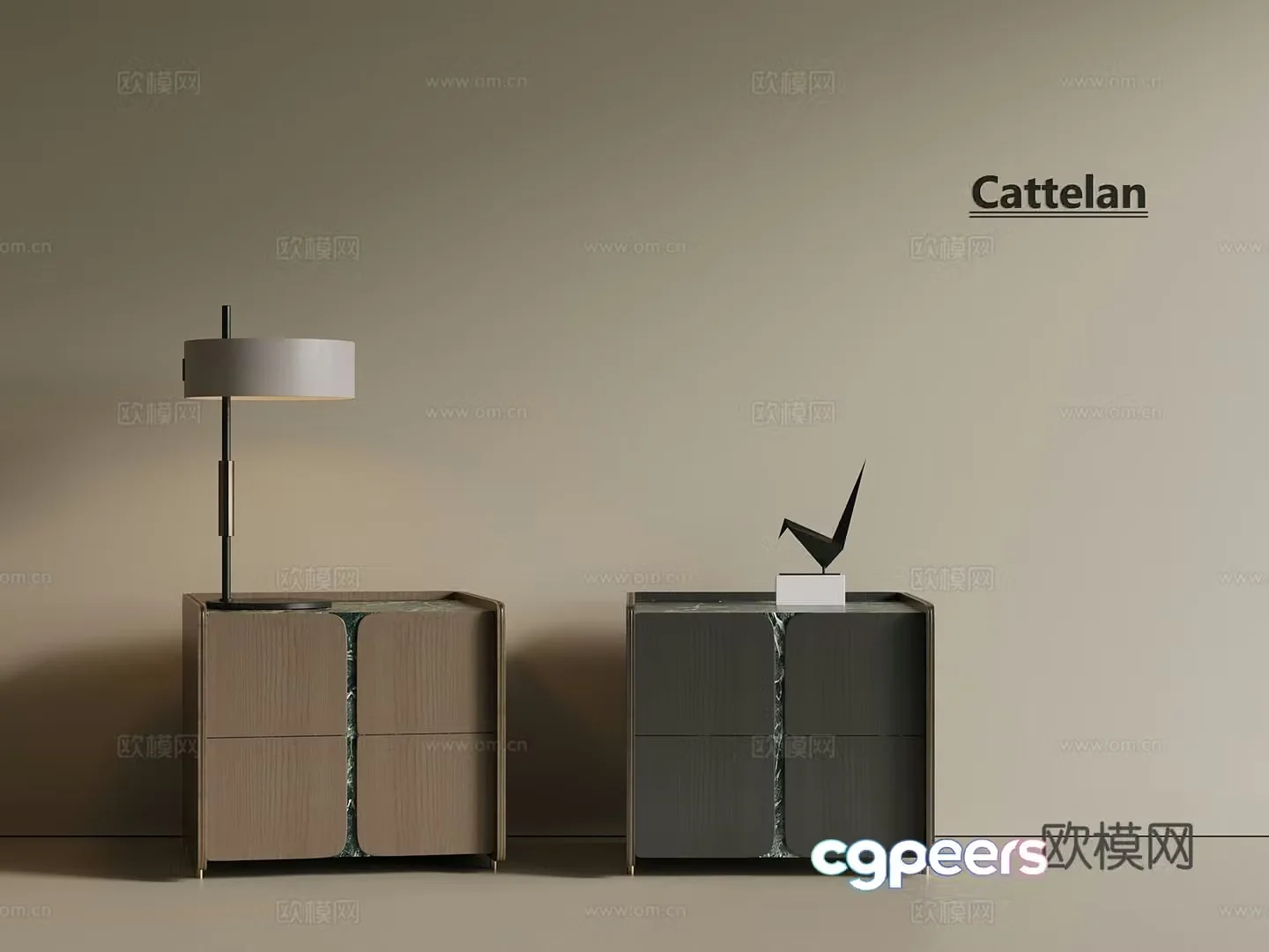 Italian light luxury bedside table bedside table ornaments bedroom bedside table 3D model