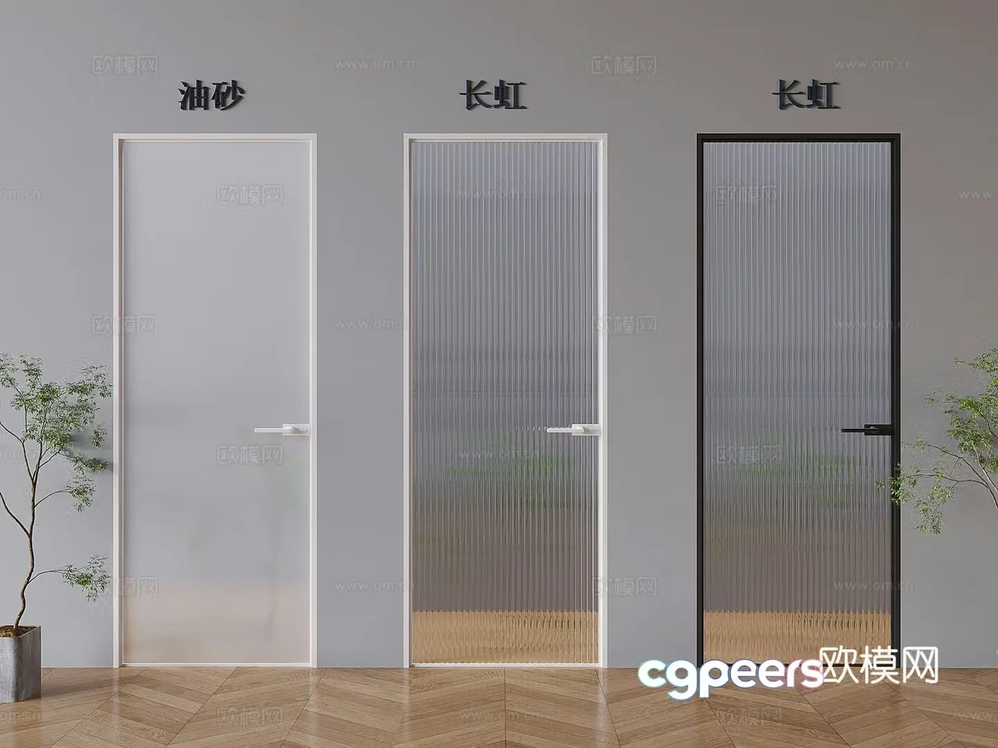 Oil sand glass single-open door Changhong glass swing door Narrow frame bathroom door 3D model