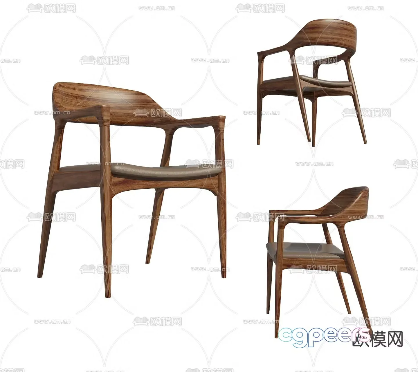 Nordic solid wood dining chair single chair 3d model