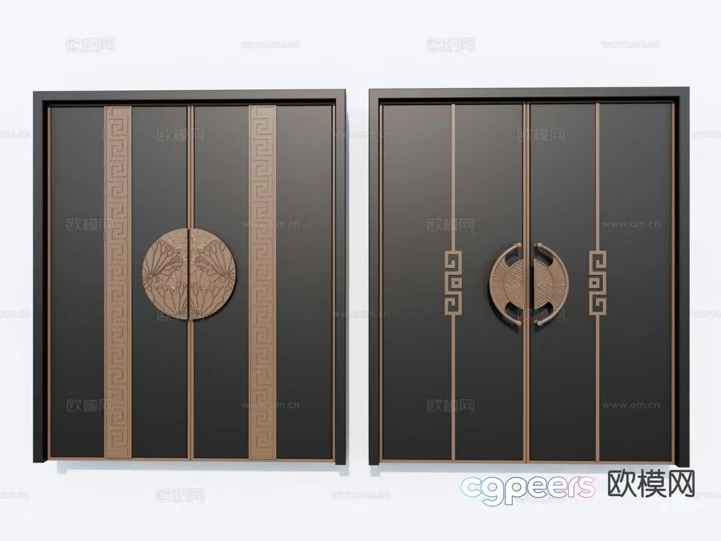 New Chinese style door villa door double door 3d model