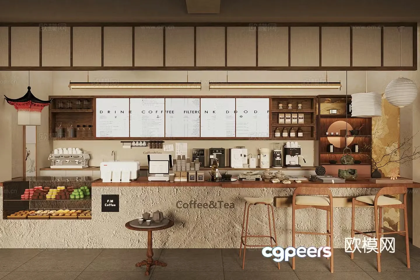 New Chinese coffee shop cafe 3d model