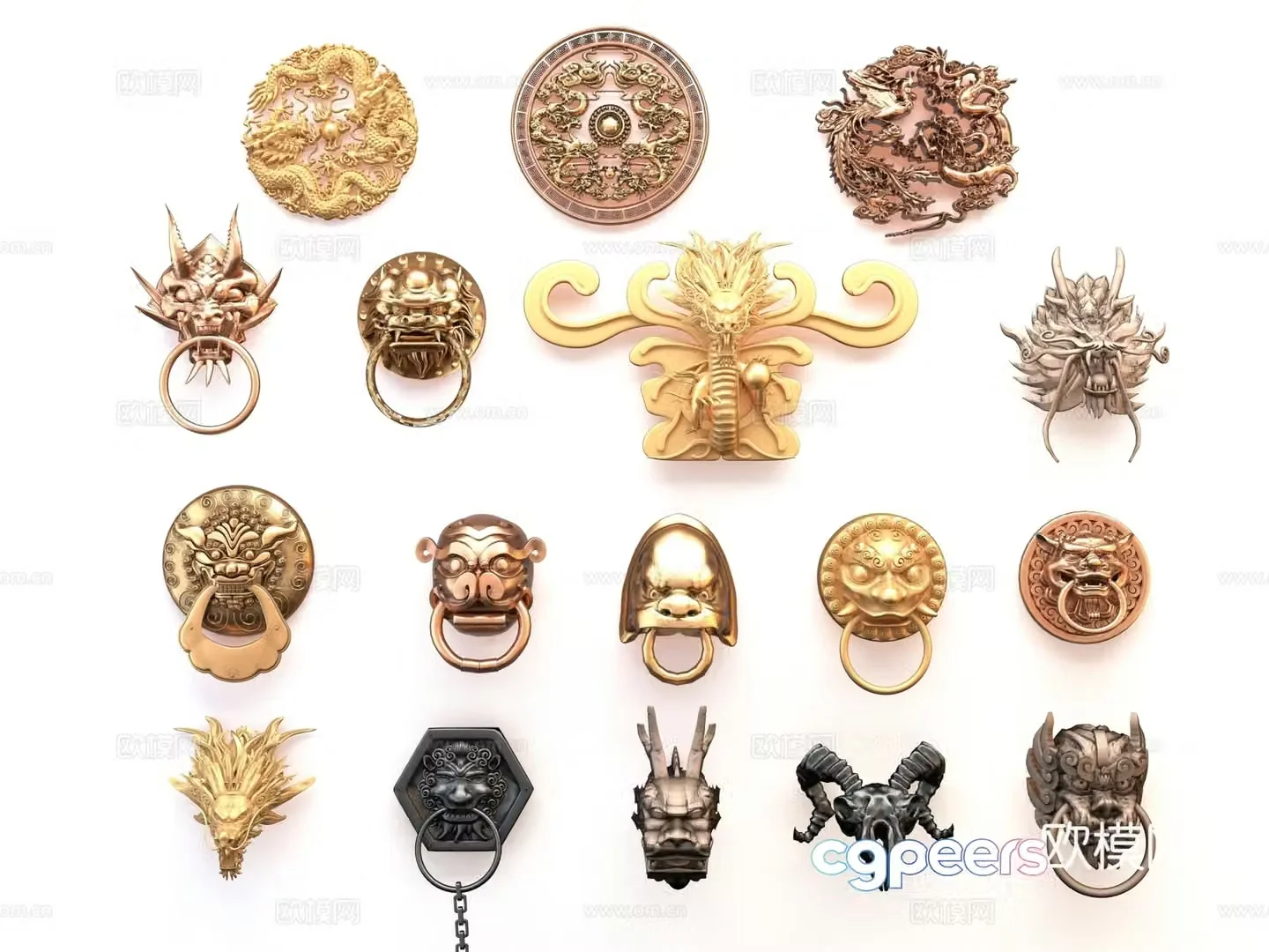 Door handle door decoration wall decoration animal head 3D model