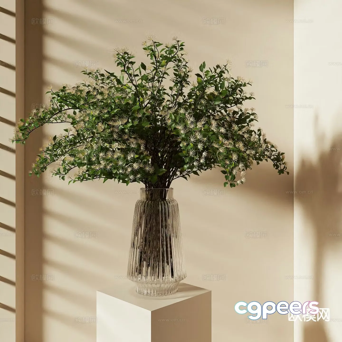 Modern vase floral arrangement green plant flower arrangement 3d model