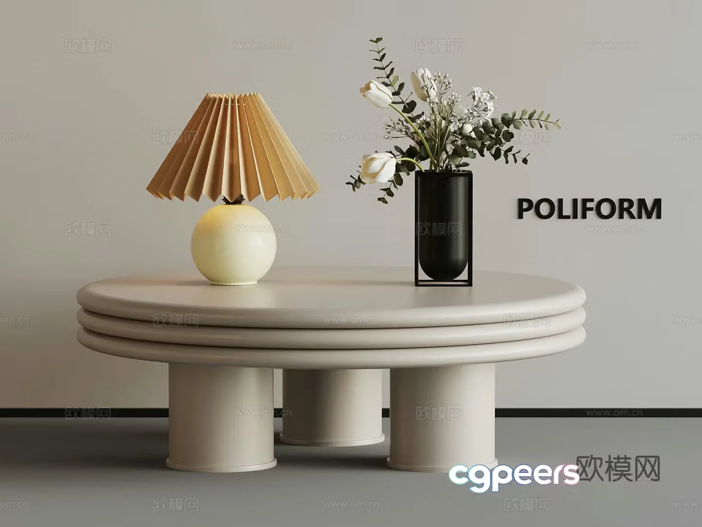 Modern cream style coffee table lamp vase 3d model