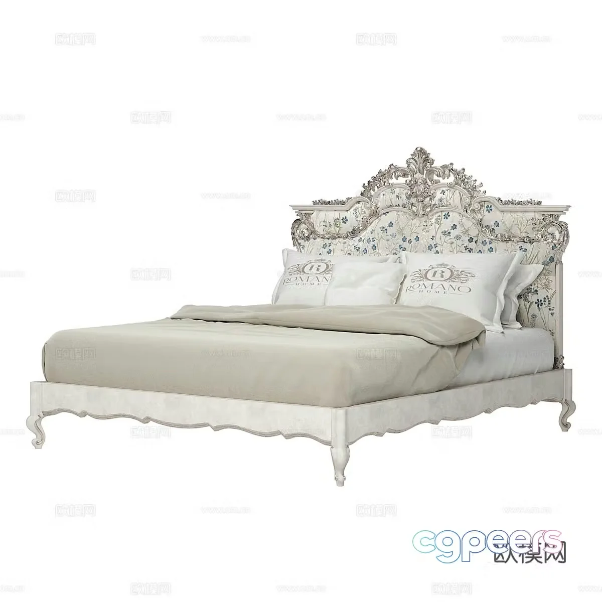 French double bed 3d model