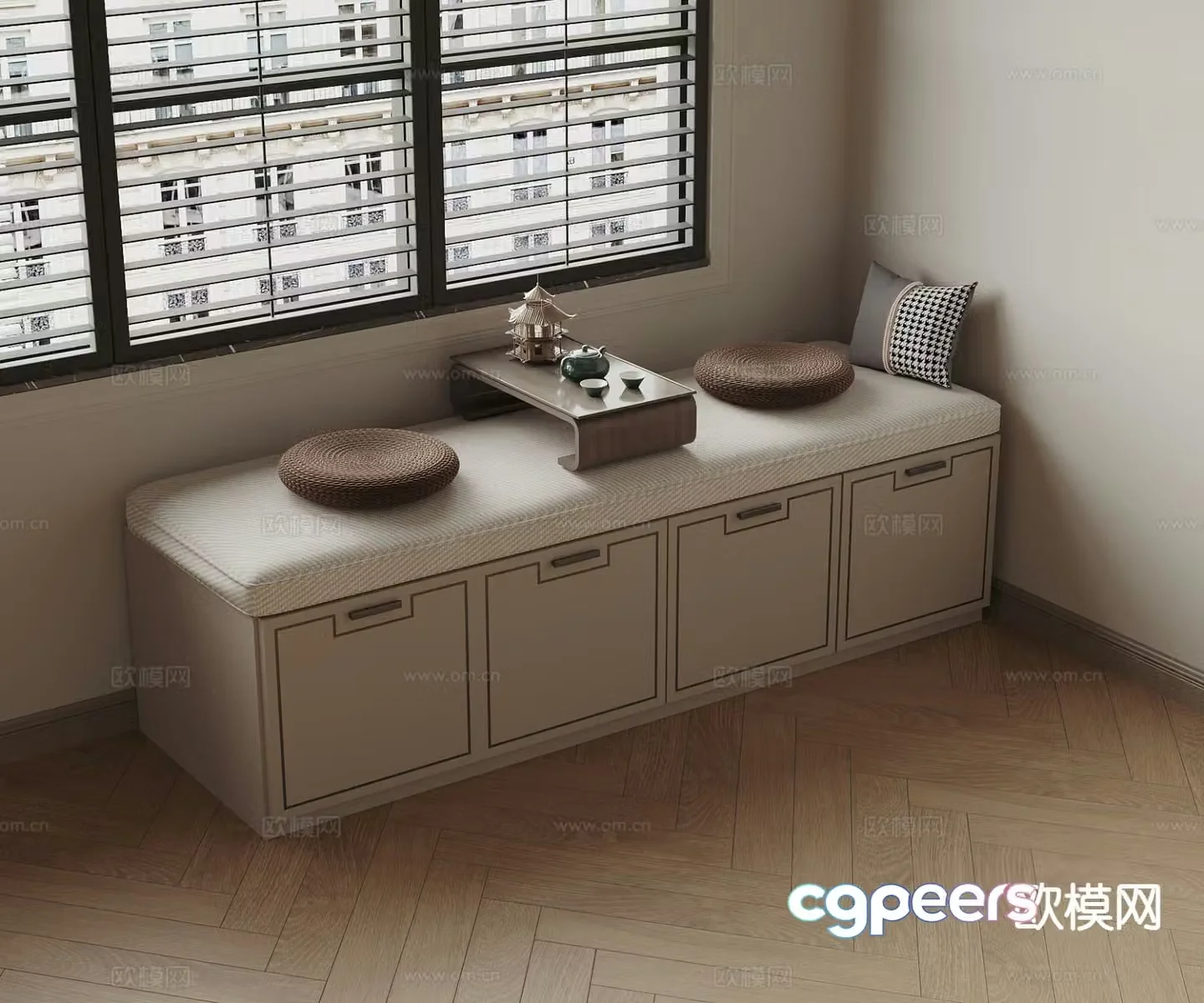 New Chinese style bay window cabinet bay window mat 3d model
