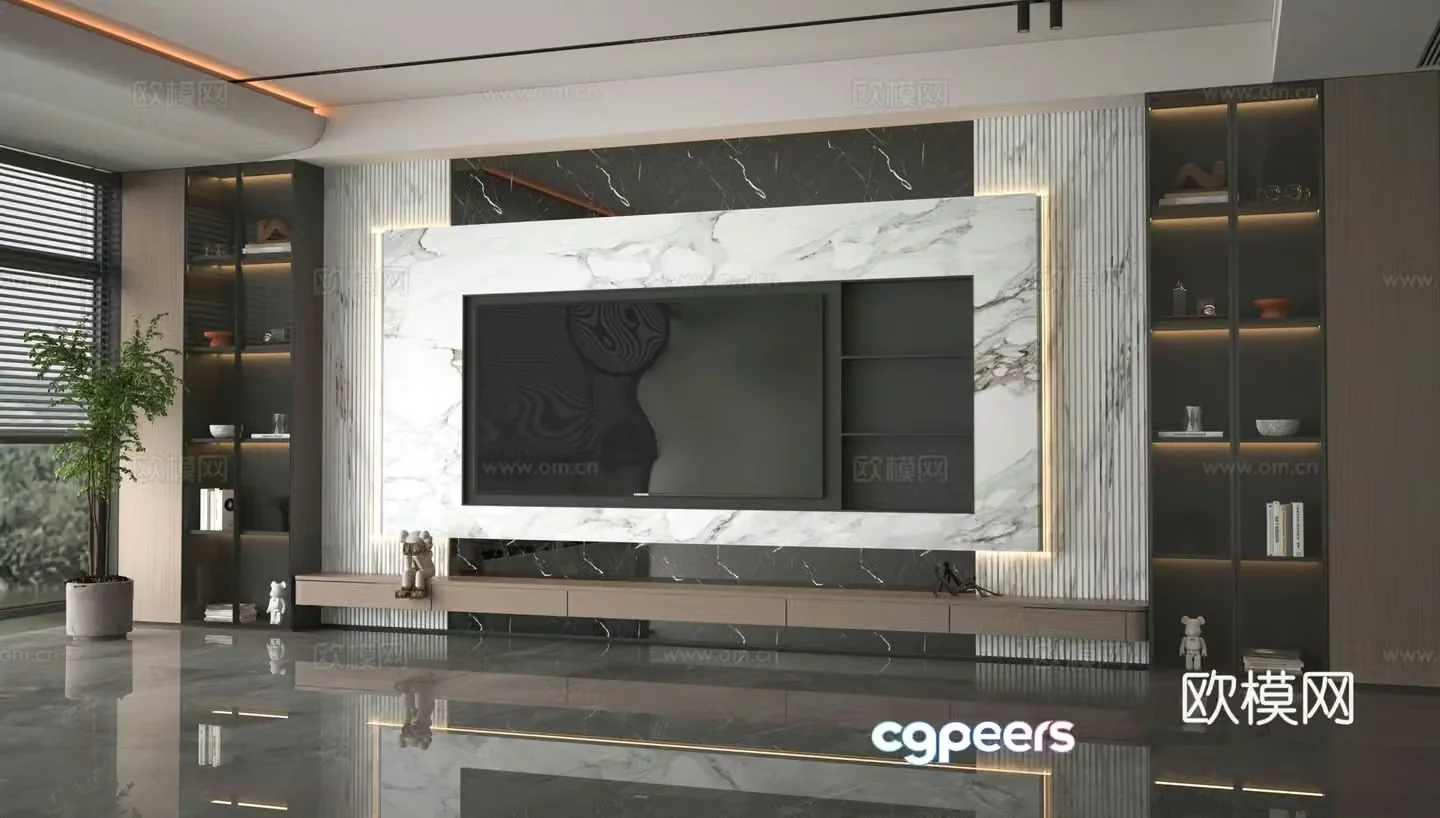 3d model of TV background wall