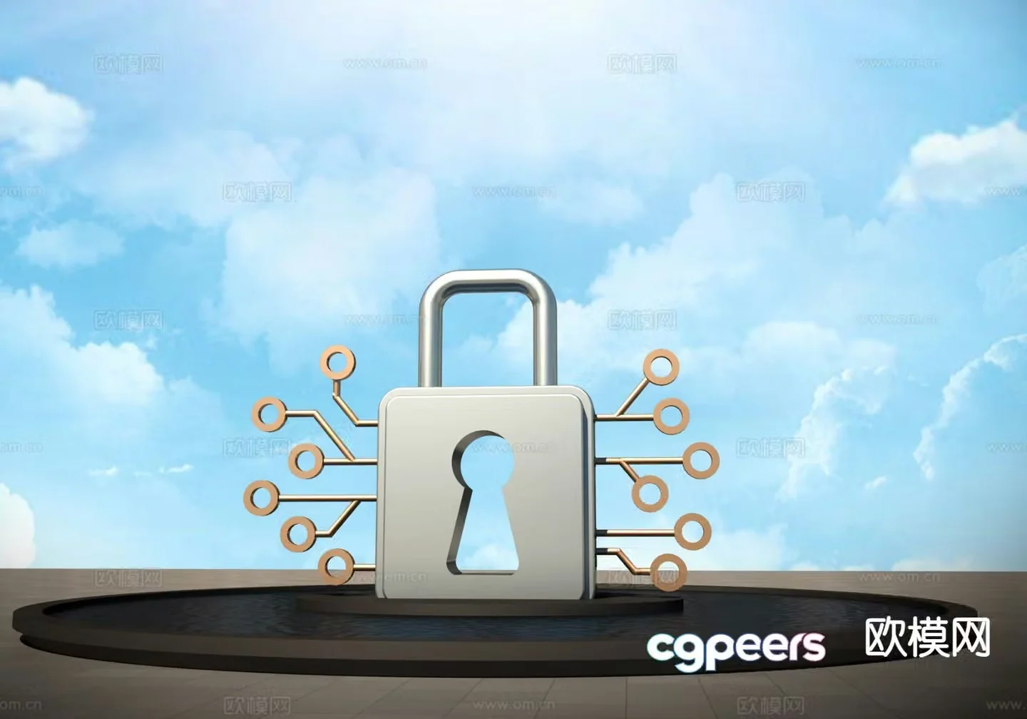 Cloud Security Lock Sculpture Landscape Sculpture 3D Model