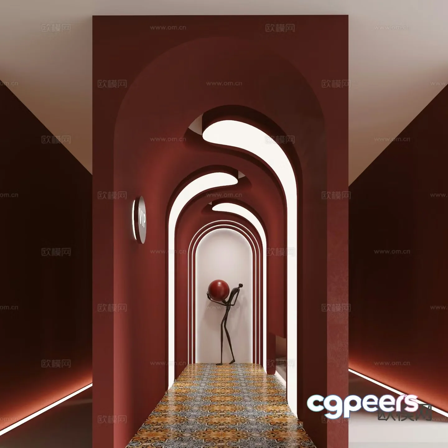 Modern beauty salon corridor aisle view 3d model