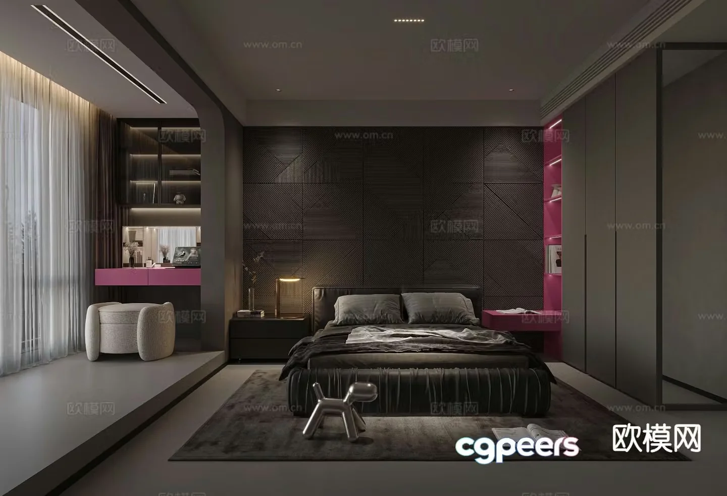 Dark style bedroom second bedroom daughter’s room 3D model