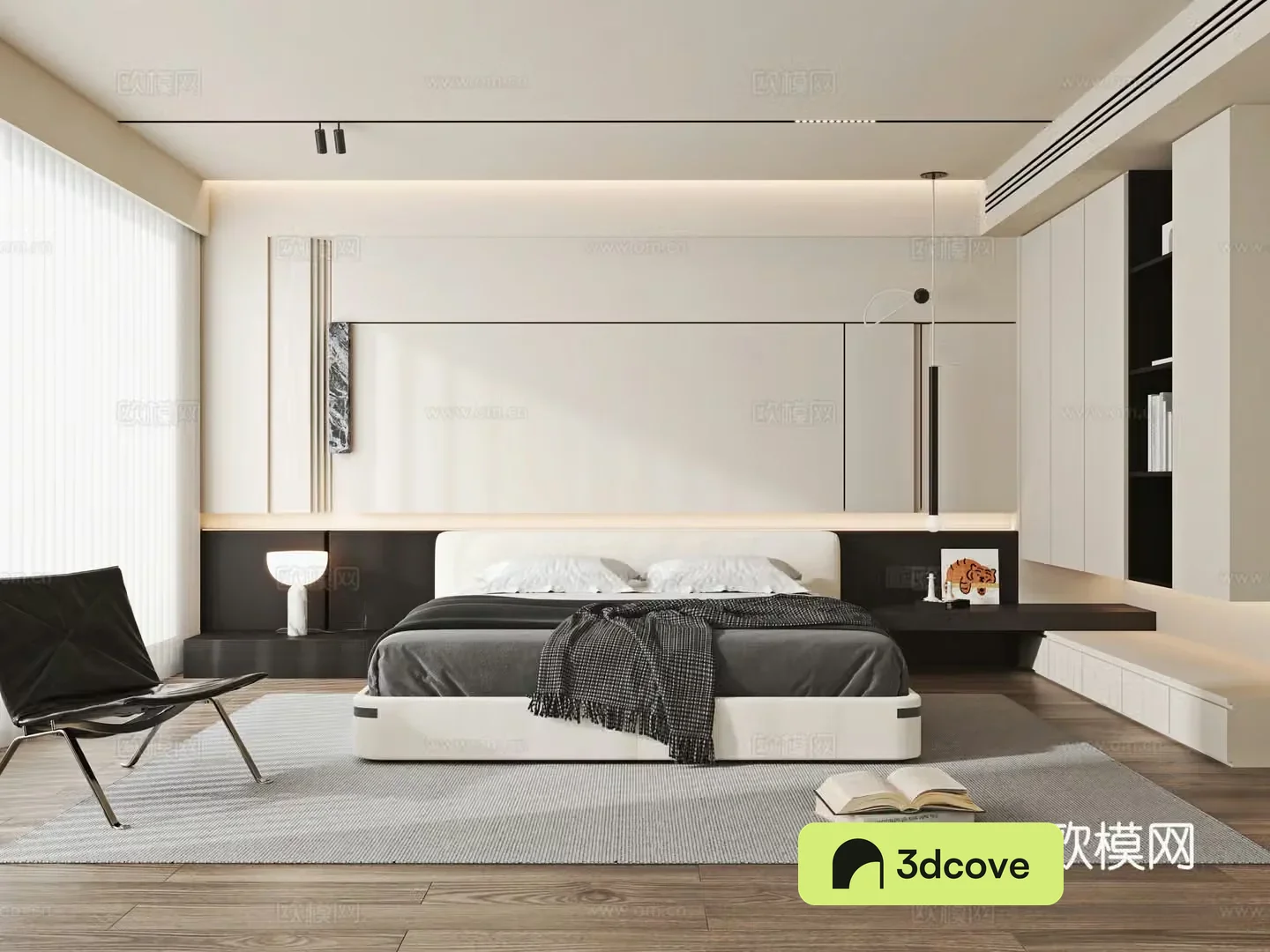 Modern home style bedroom fabric double bed nightstand bedside table chandeliers leisure chair accessories