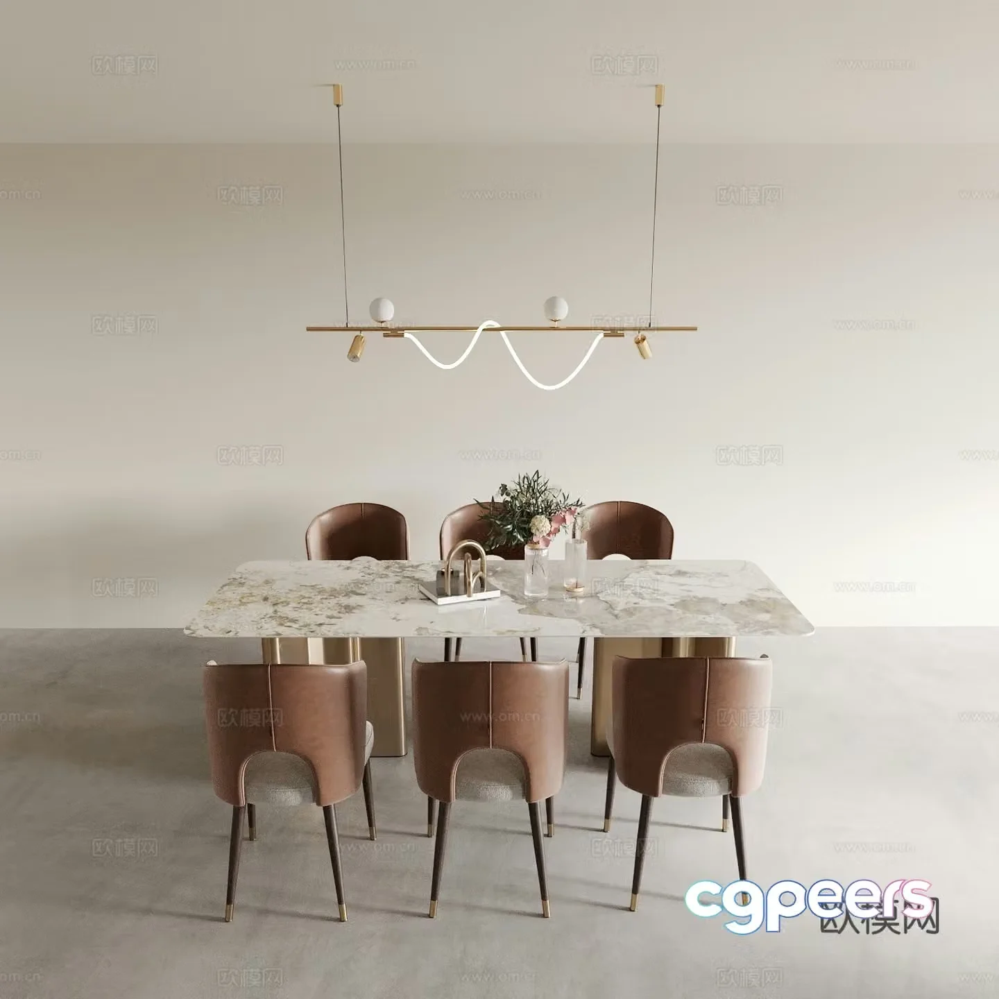 Modern dining table and chairs 3d model