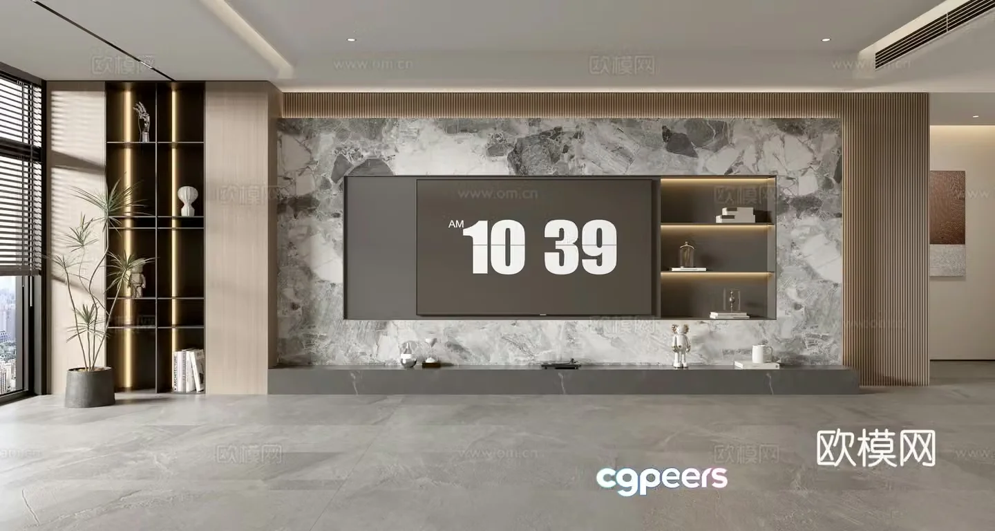 Light luxury TV background wall TV wall full wall TV cabinet 3D model
