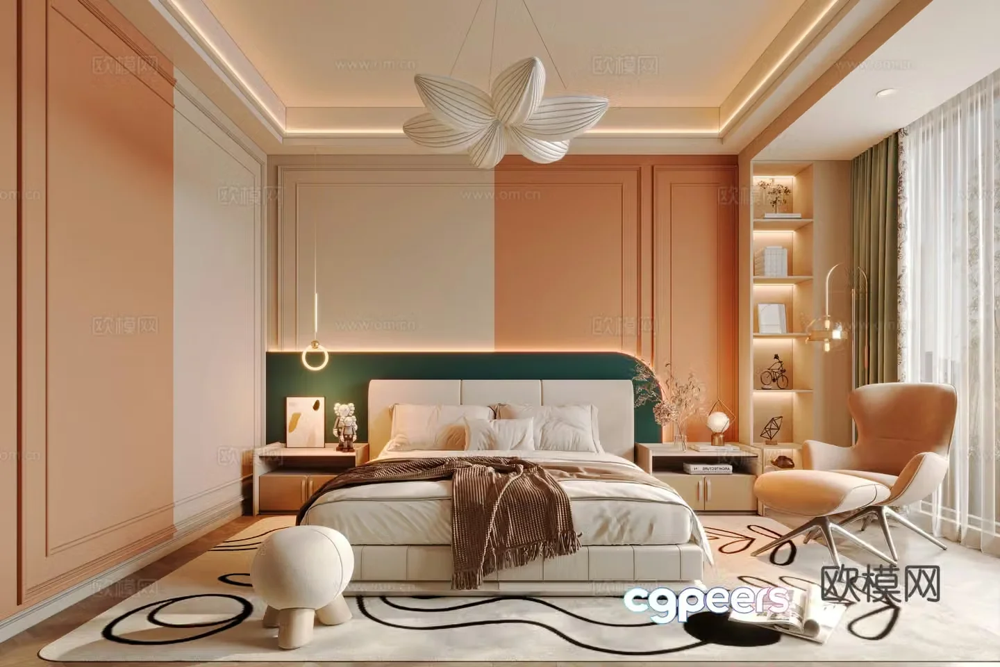 Cream style bedroom second bedroom girl’s room 3D model