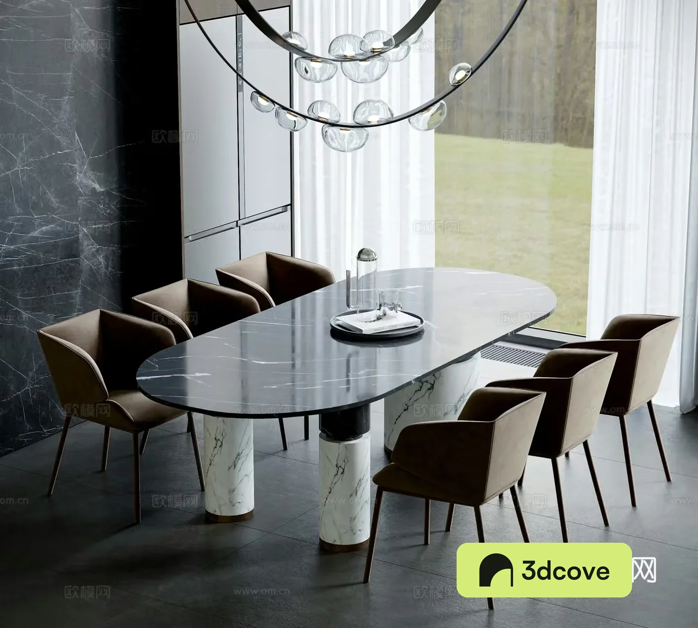 Italian marble dining table and chairs