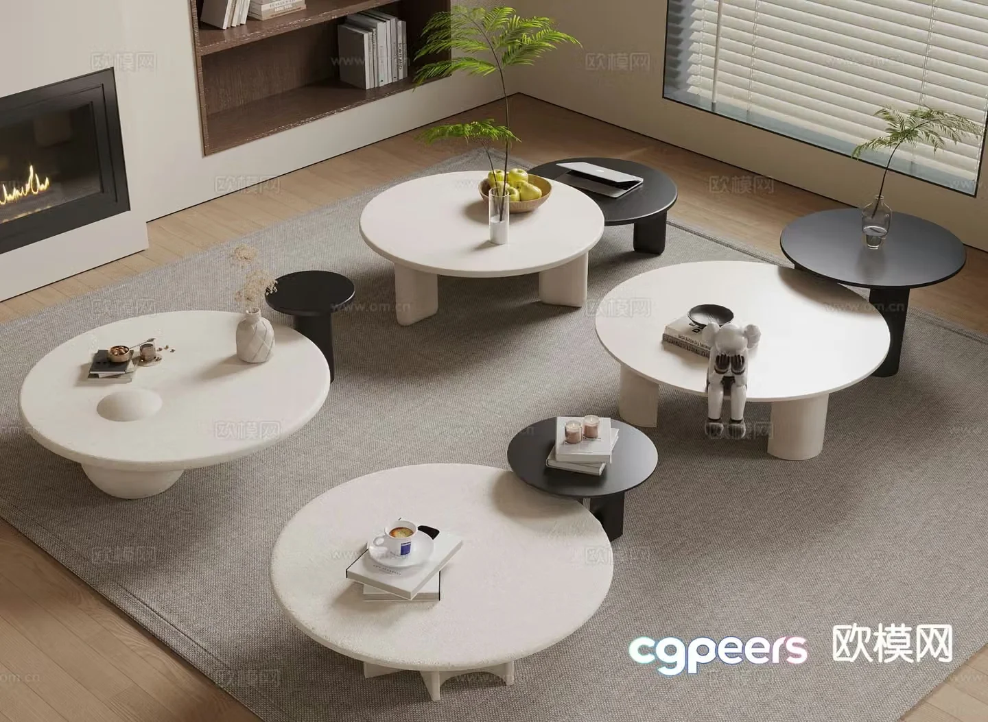 Cream style coffee table mother-in-law coffee table 3d model