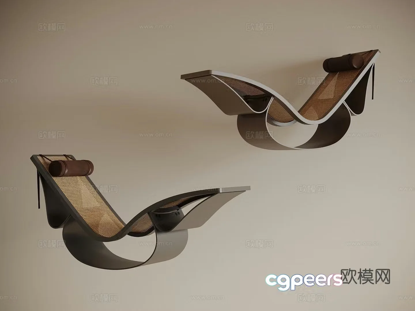 Italian light luxury lounge chair wooden chair rattan chair leisure chair single chair 3d model