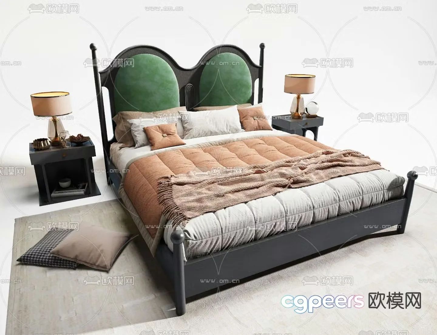 French double bed 3d model