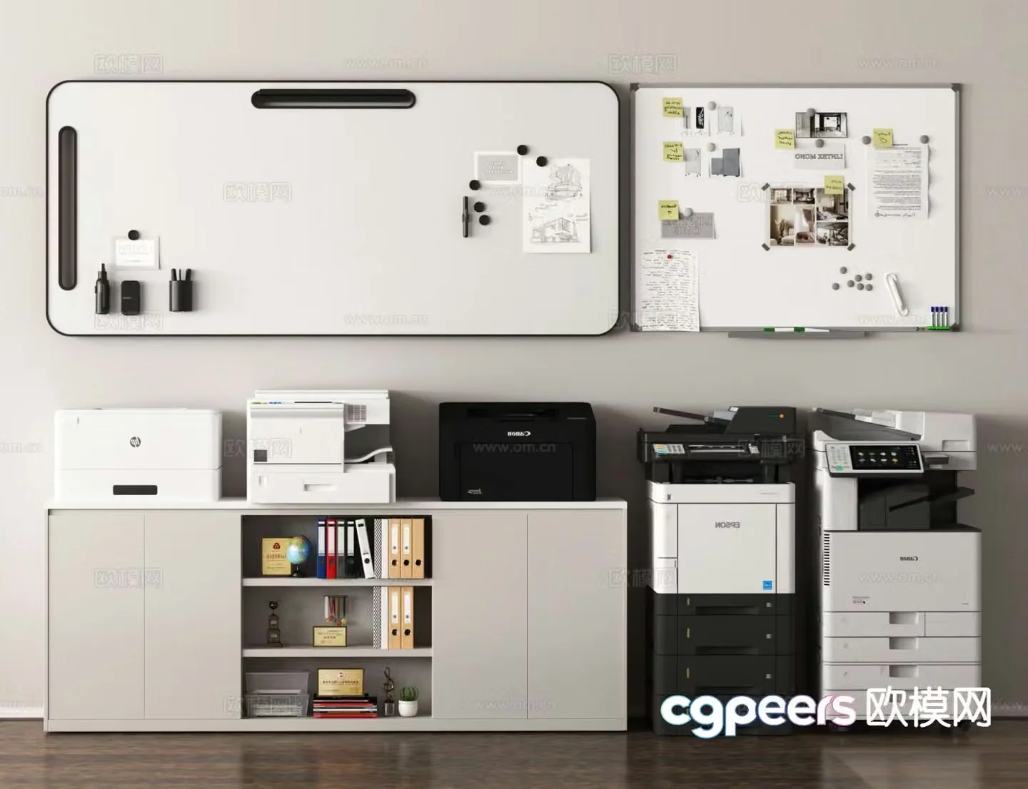 Office supplies printer file cabinet file cabinet information cabinet whiteboard 3d model