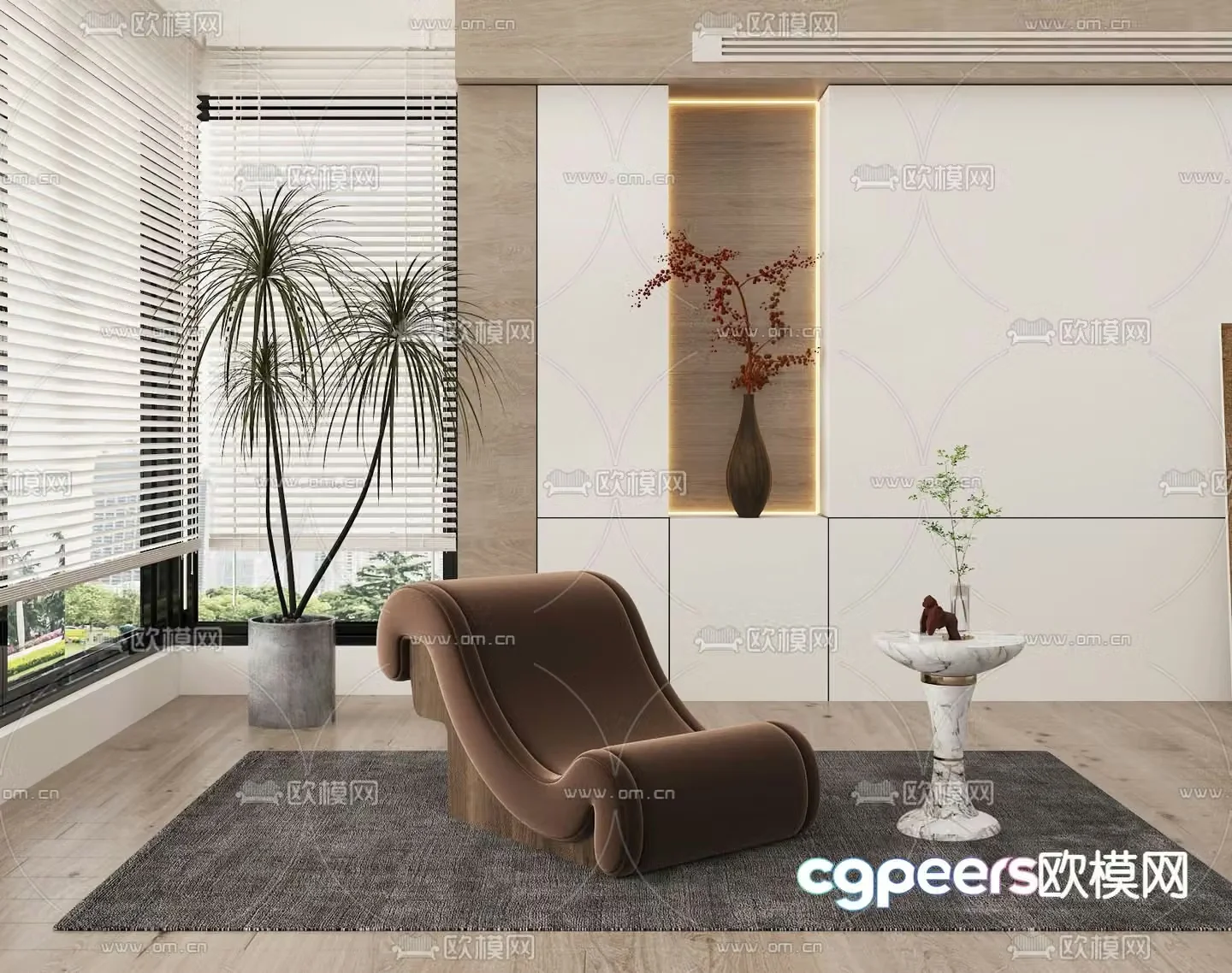 Minotti modern brown velvet lounge chair 3d model