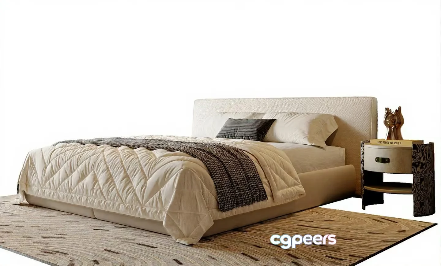 A Bed With A White Headboard 3D Model – 13512 – VRAY Render