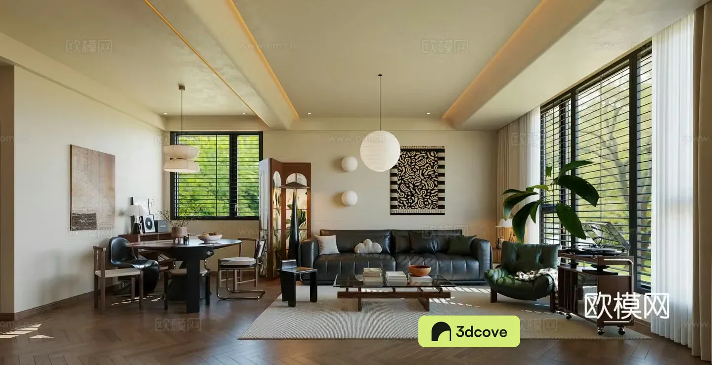 Middle style living room restaurant retro living room cream medieval living room medieval sofa combination 3D model