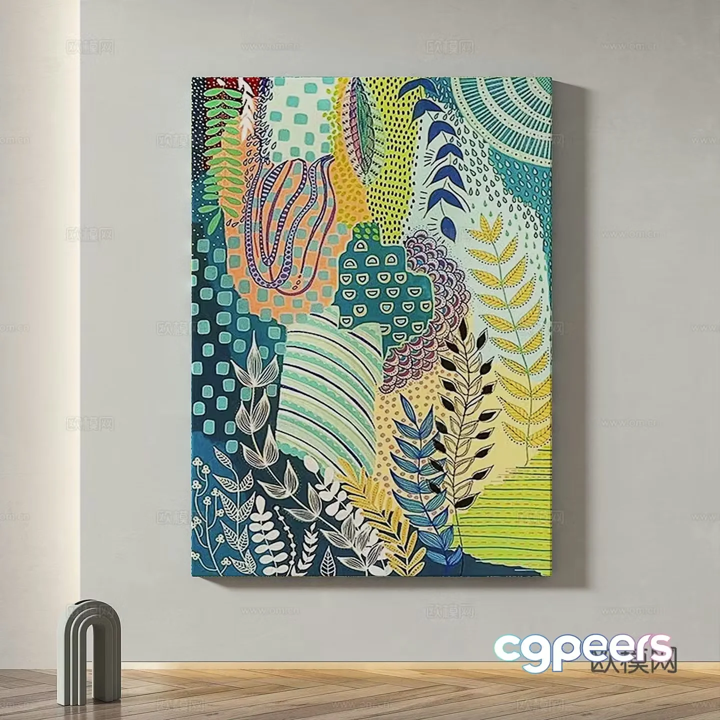 Modern simple abstract light luxury oil painting cream style decorative painting 3d model