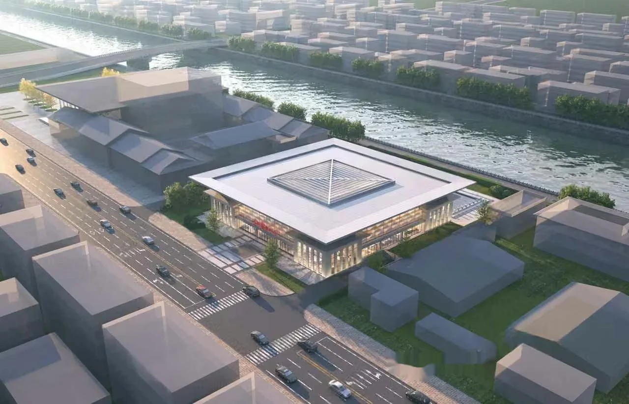 This Image Depicts A Modern Building Situated In A City Featuring A Large White 3D Model – 11121 – VRAY Render