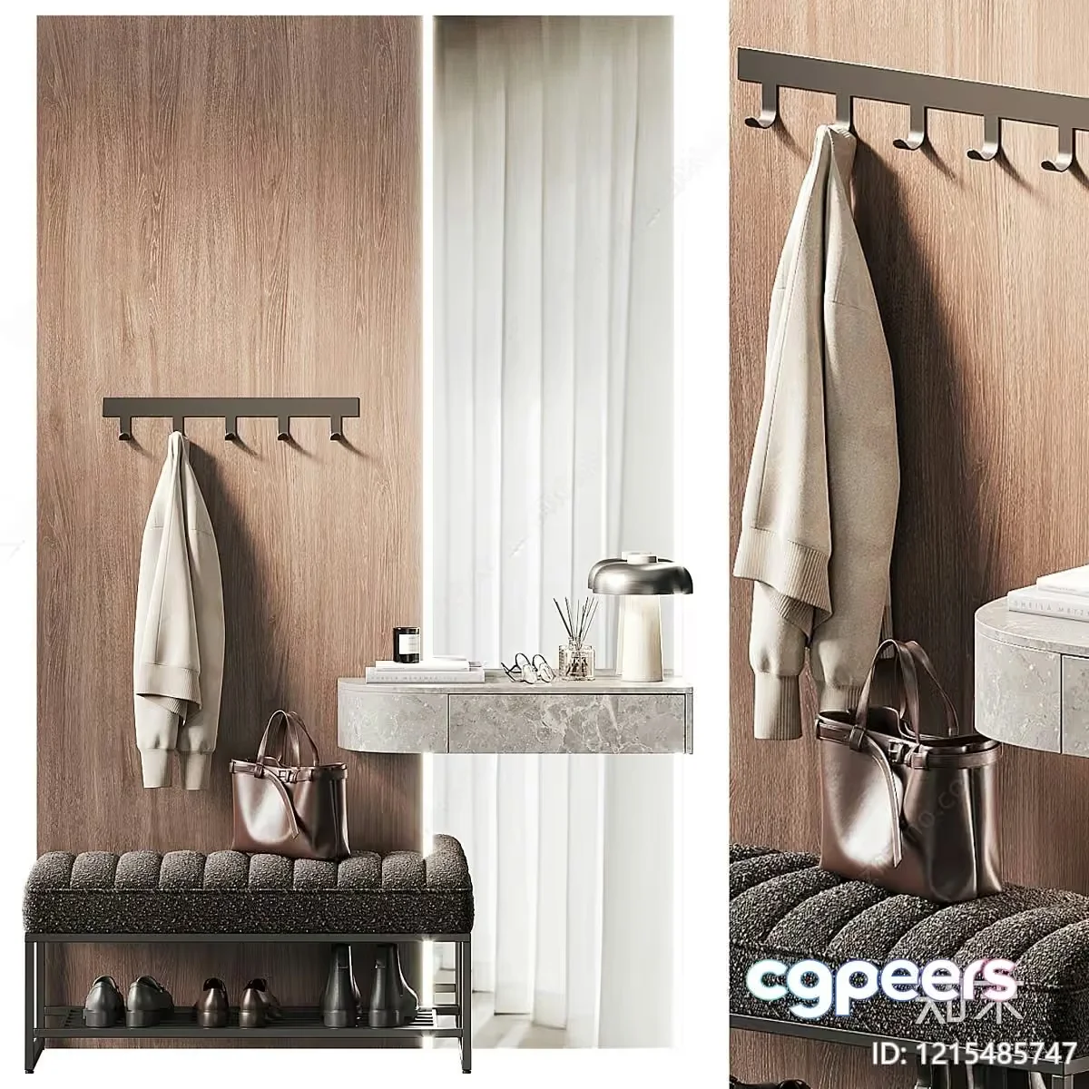 Cozy Entryway With Bench And Coat Rack 3D Model – 15513 – VRAY Render