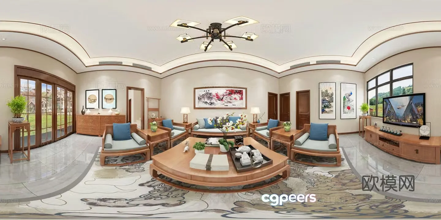 New Chinese style living room cr panoramic 3d model