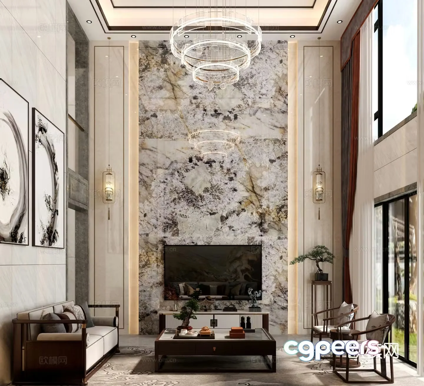 Living room TV background wall empty background wall 3d model