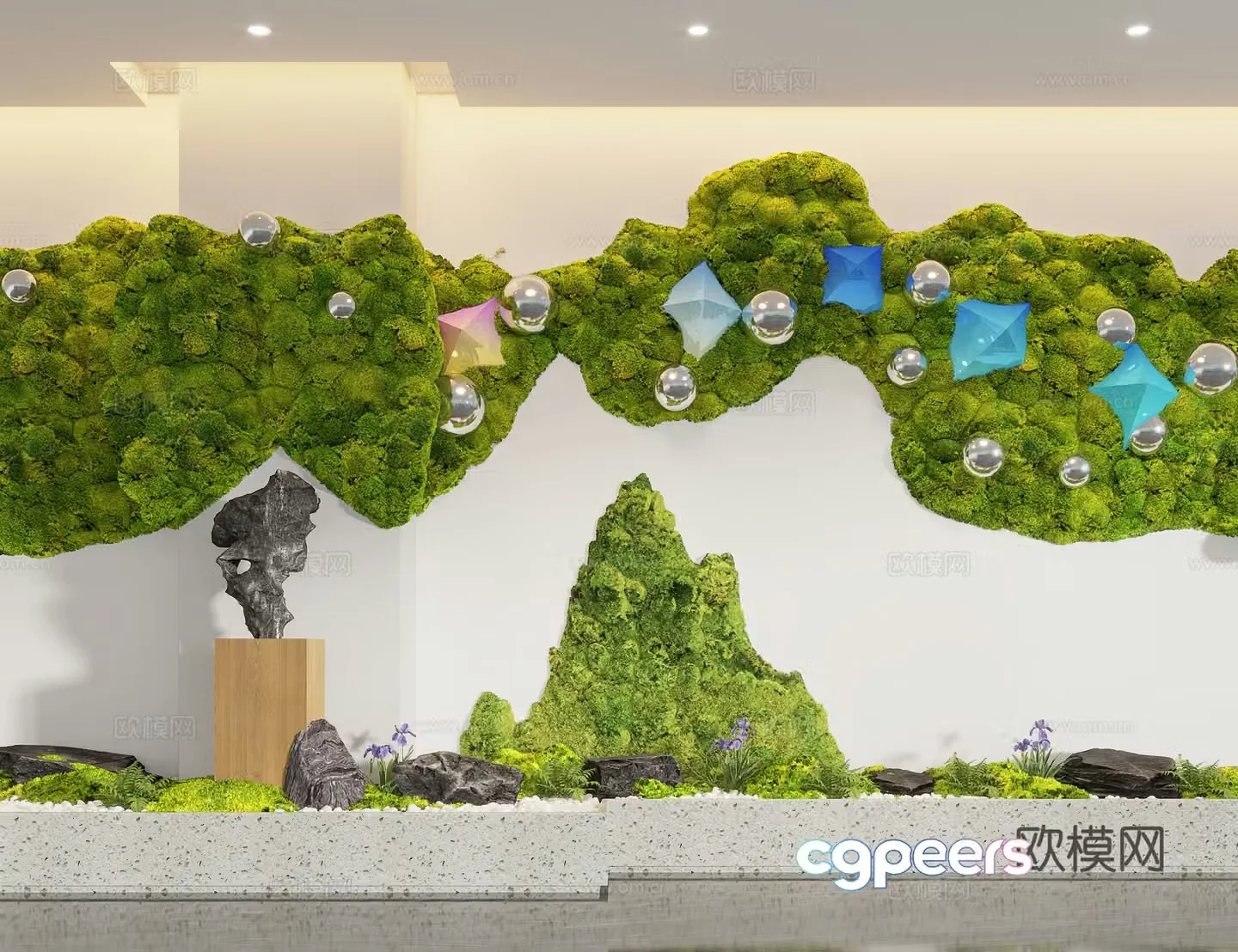 Modern interior landscape landscaping moss landscape plant wall immortal moss wall 3d model