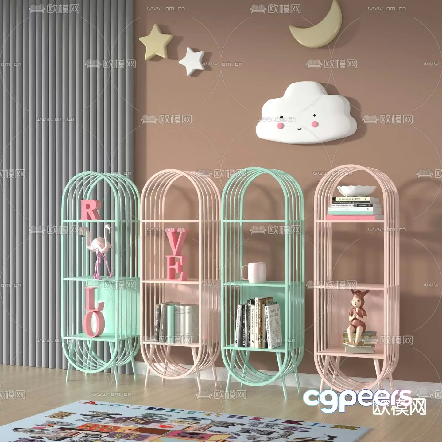 Nordic iron children’s bookshelf 3D model