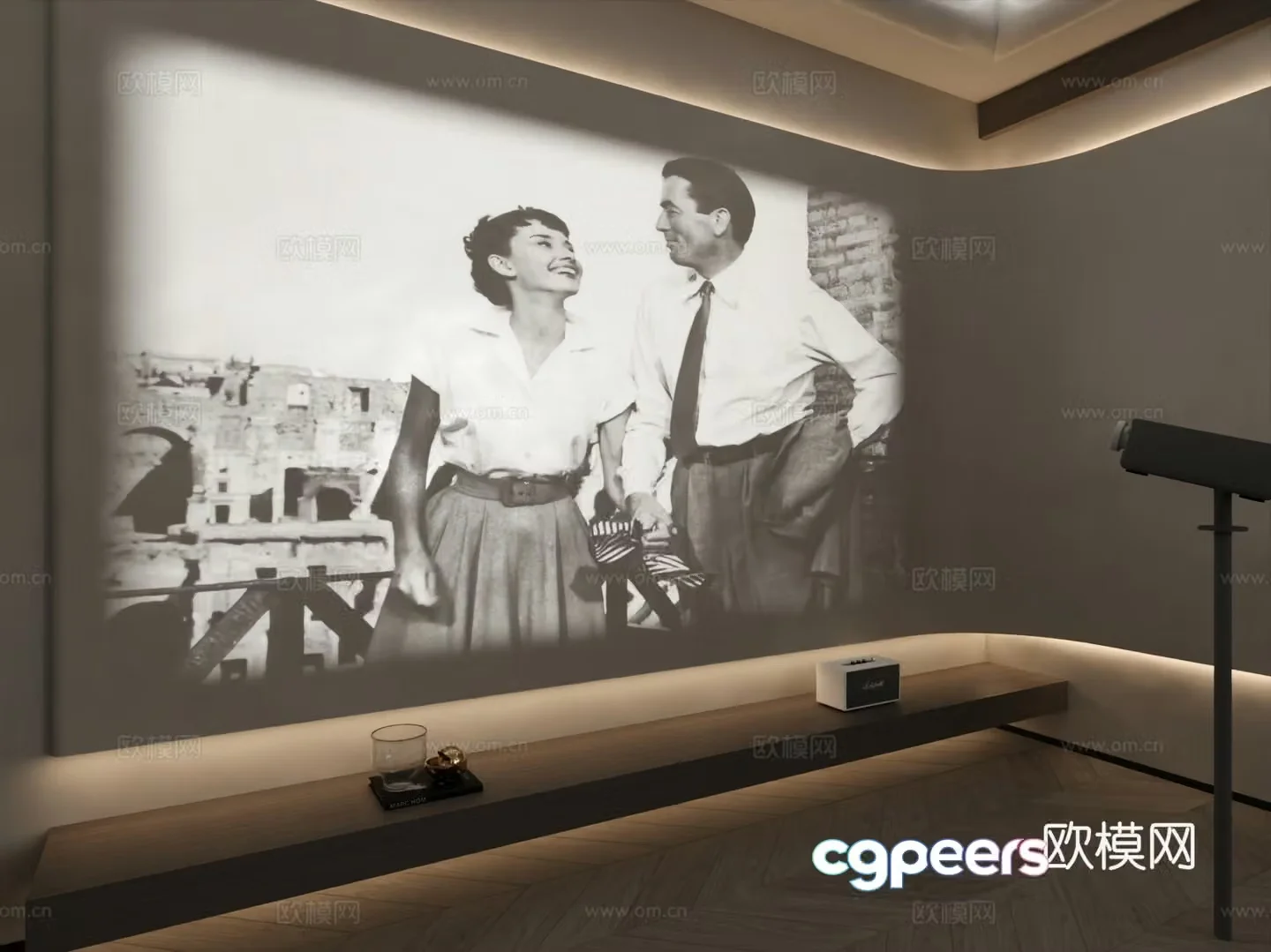 Modern TV background wall projection 3d model