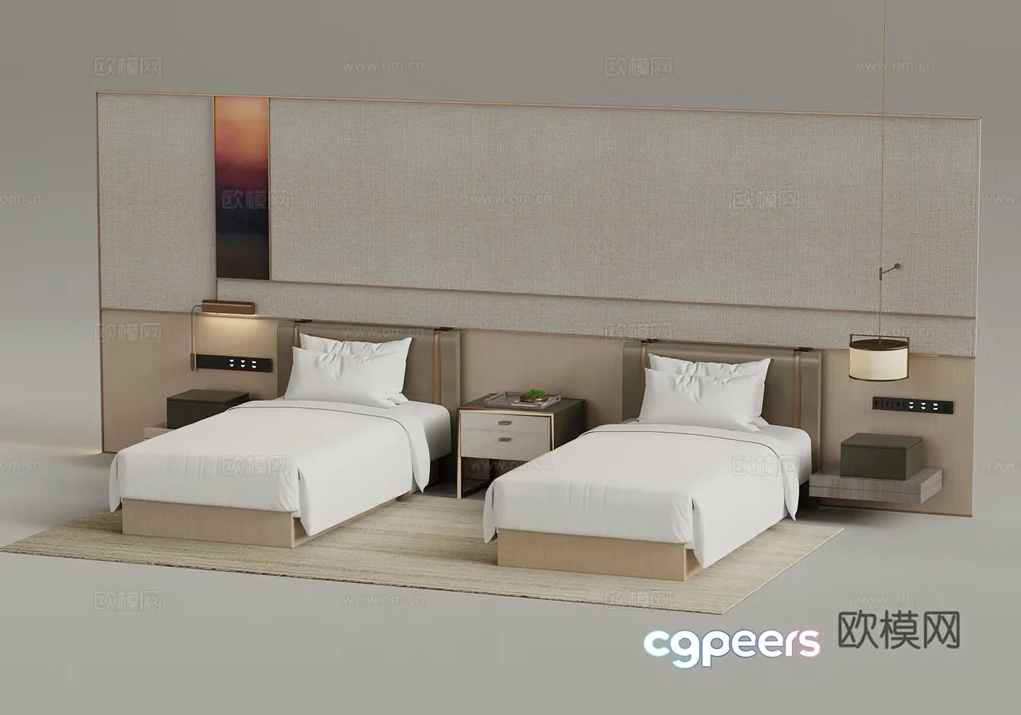 Double bed Modern hotel double bed 3d model