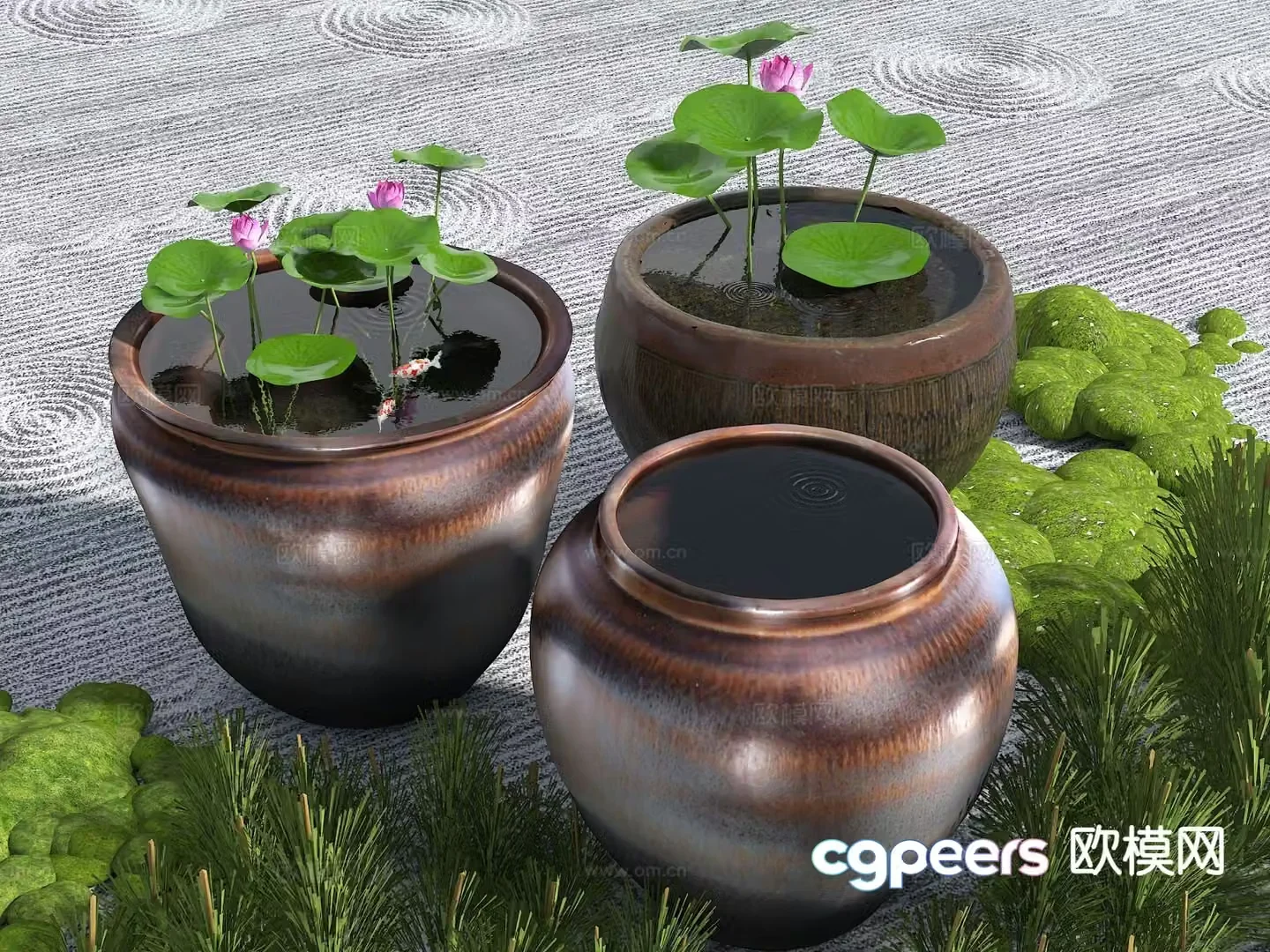 Chinese old water tank water jar water tank courtyard lotus tank 3D model