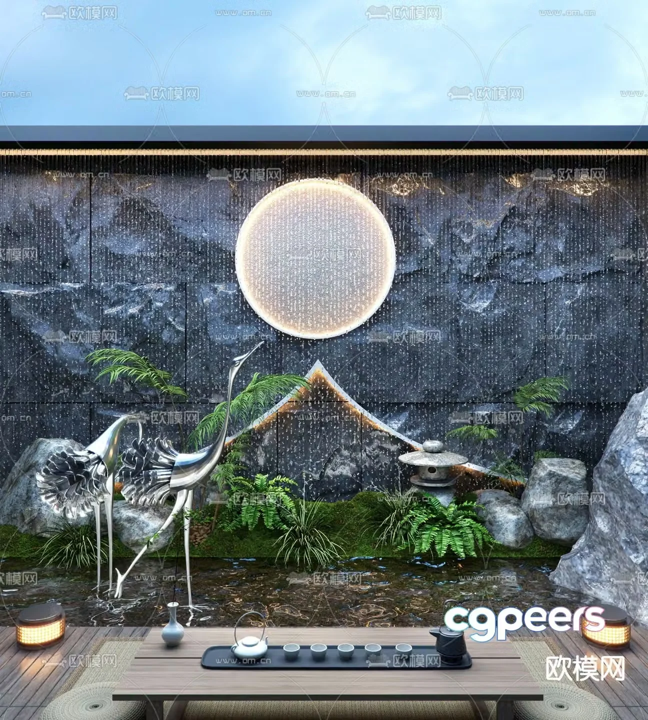 New Chinese style water feature wall feature wall with water water feature fountain 3D model