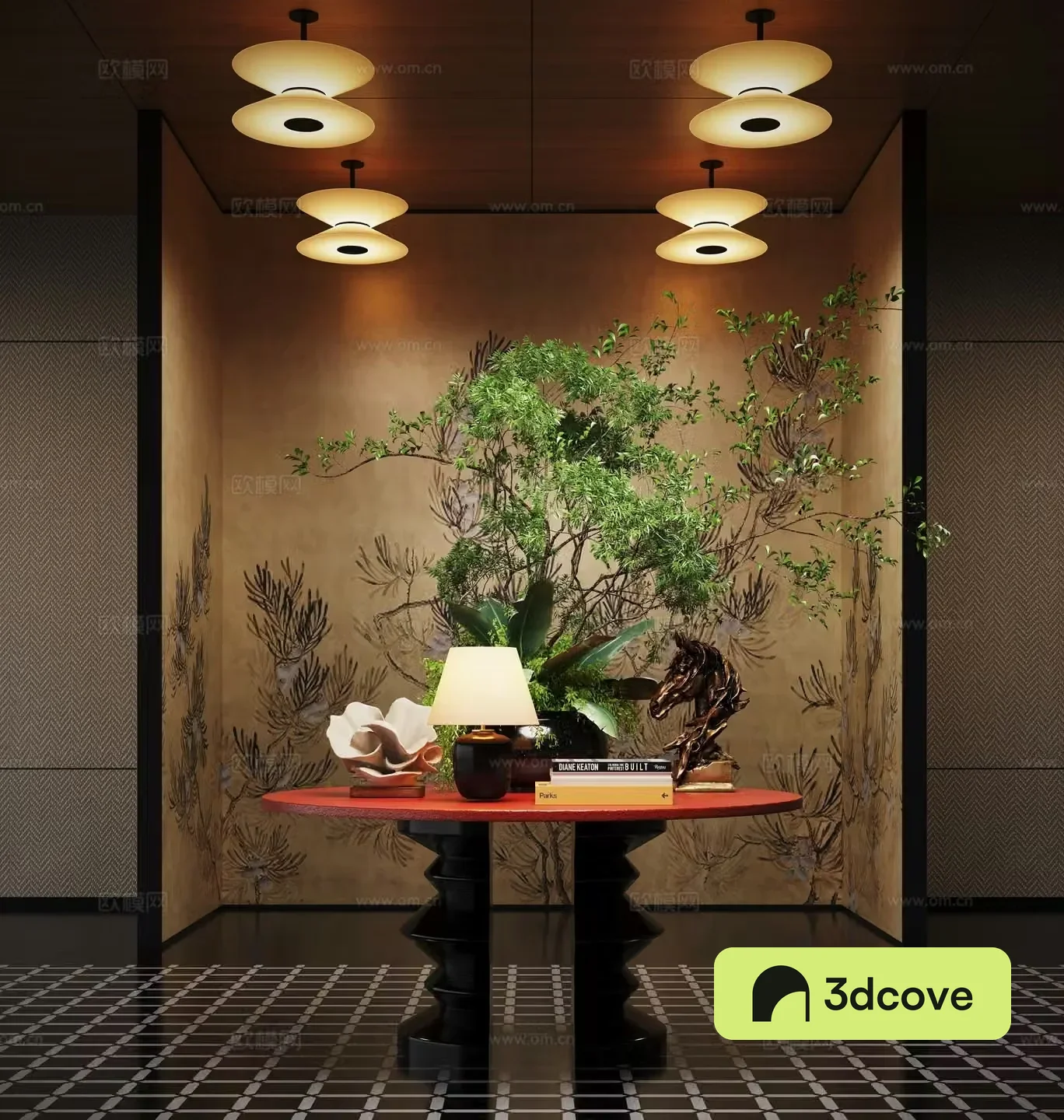 Modern hotel hall floral installation floral table combination