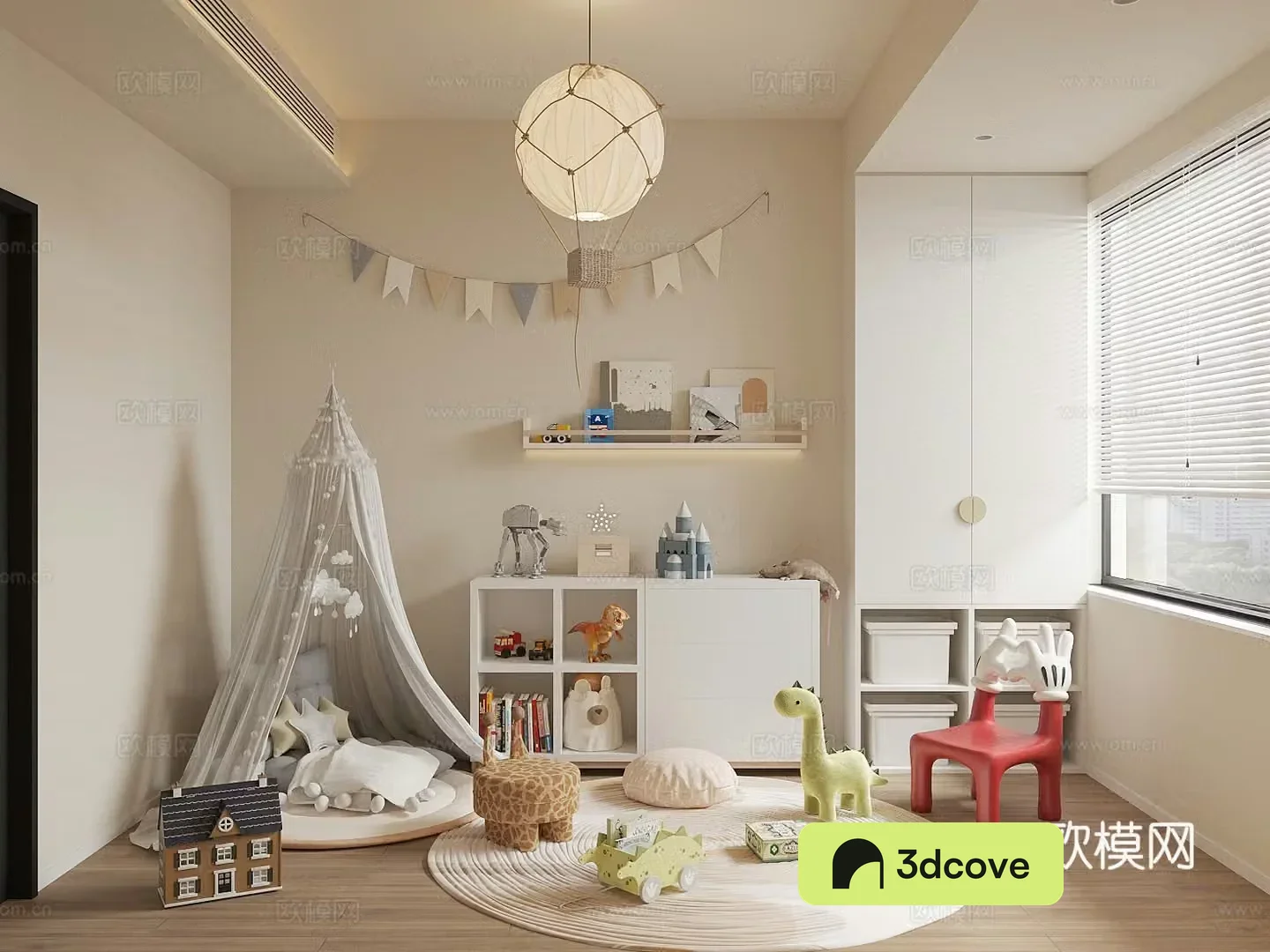 Modern children’s entertainment room Children’s toy room Children’s room Toy locker Toy doll combination