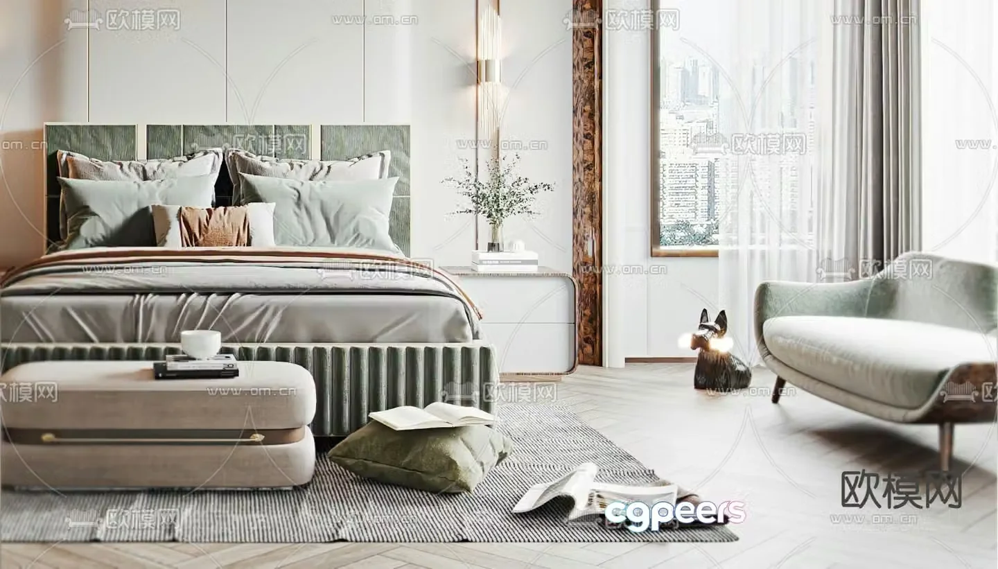 Modern double bed 3d model