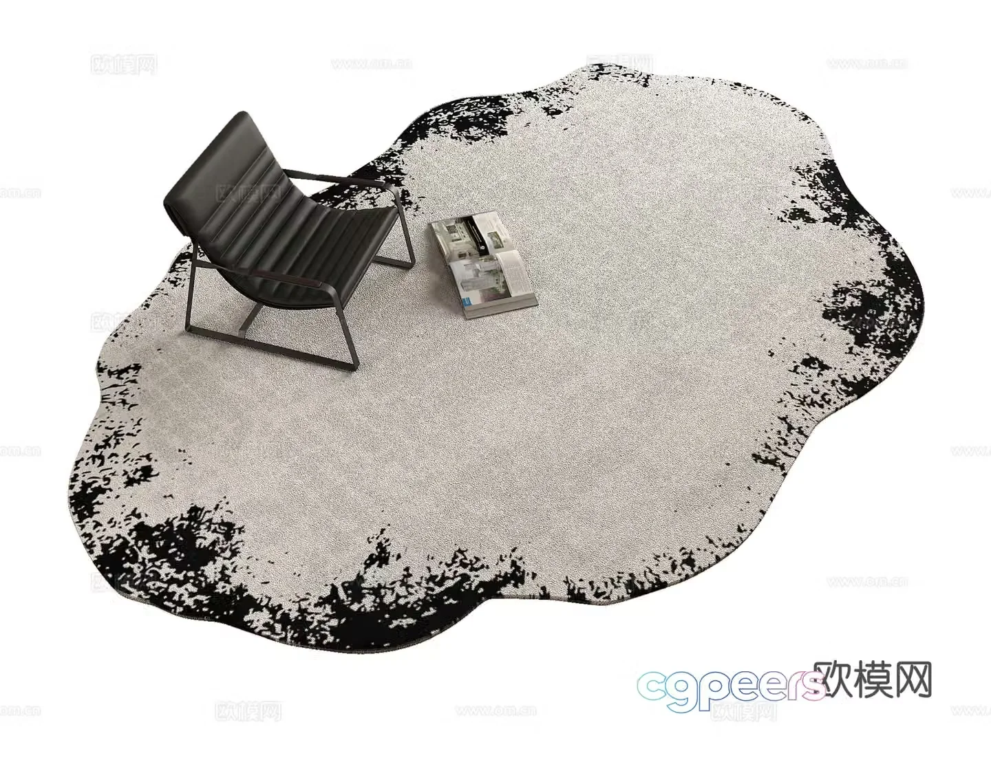 Modern black and white irregular shape living room carpet Hotel carpet 3d model