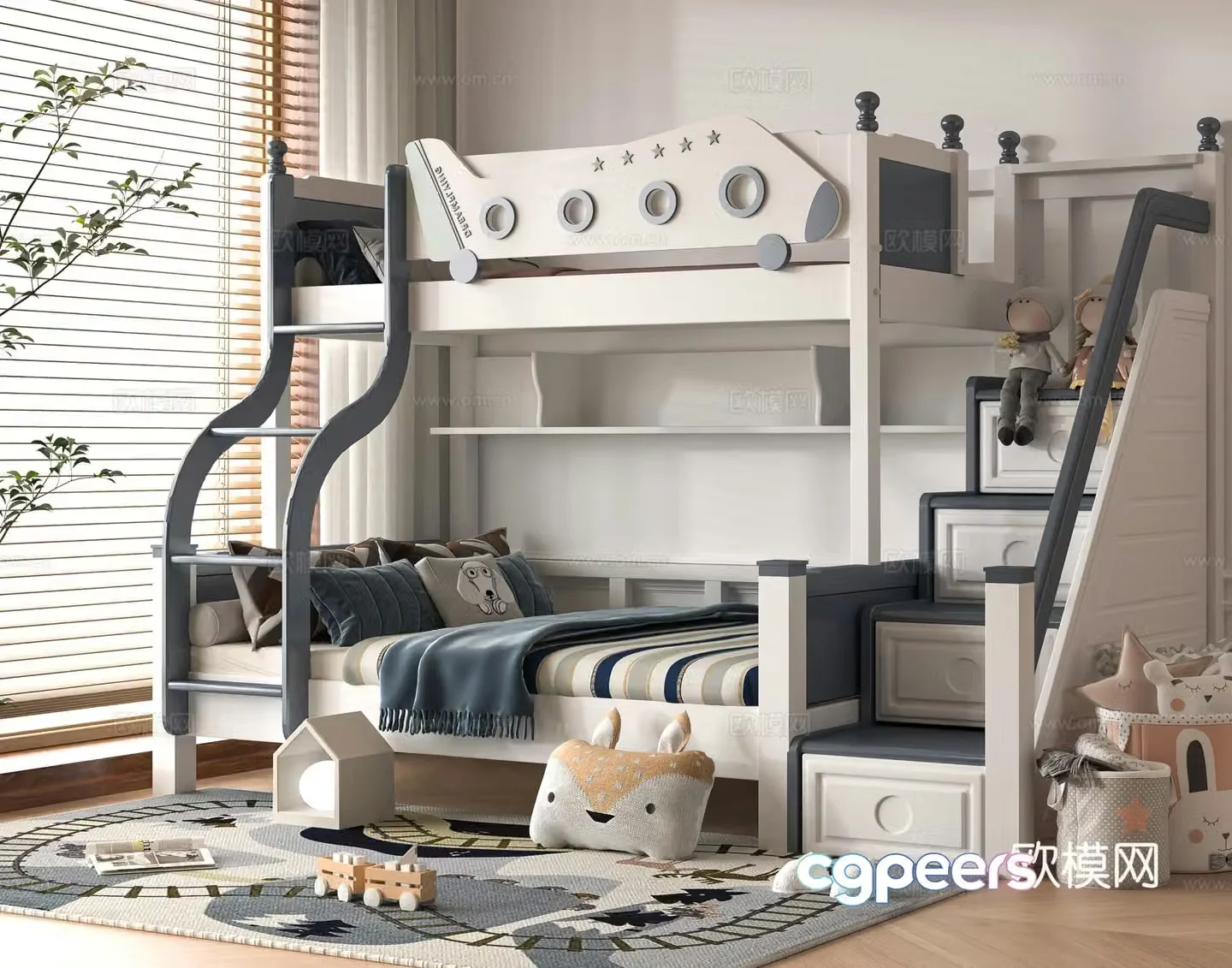 Modern 3D model on and off bed